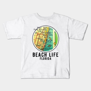 West Palm Beach Vintage Map Beach Life Florida Kids T-Shirt